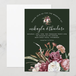 Invitación Hermoso Boho Floral Dark Green Boda