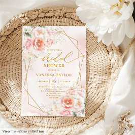 Invitación Hermoso Boho Rubor Rosas del marco dorado ducha de