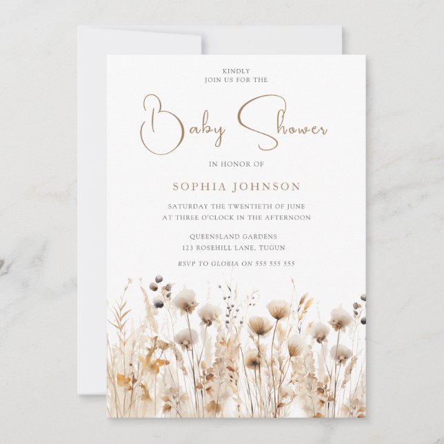 Invitación Hermoso Boho Watercolor Wildflower Baby Shower (Anverso)