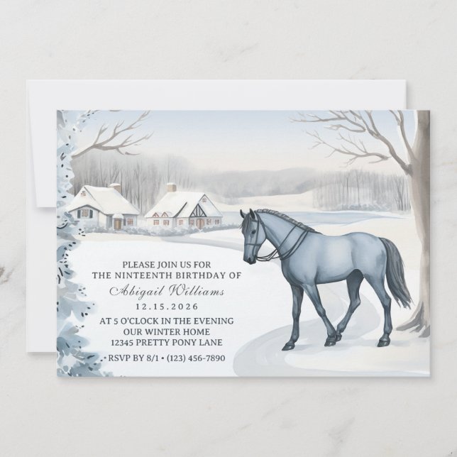 Invitación Hermoso bosque de invierno Nacimiento de Caballo B (Anverso)