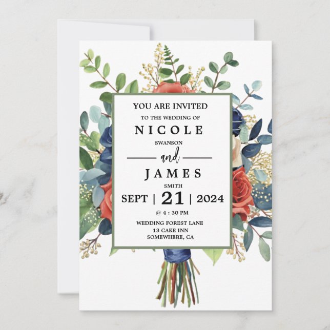Invitación Hermoso Bouquet acuarela (Anverso)