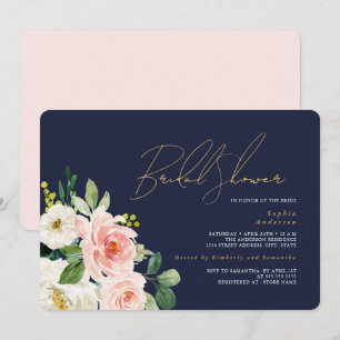 Invitación Hermoso Bridal Shower de Floral Azul Marino