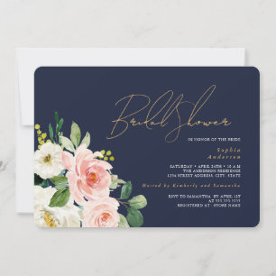 Invitación Hermoso Bridal Shower de Flores Rosadas Marina