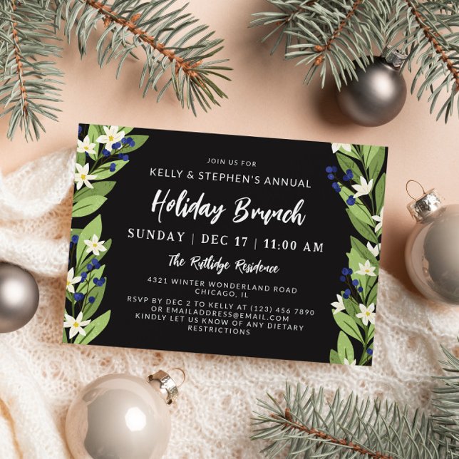 Invitación Hermoso brunch azul floral blanco (Subido por el creador)