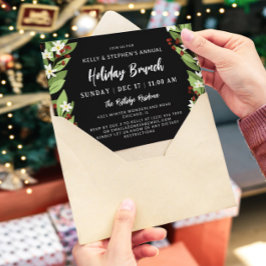 Invitación Hermoso brunch blanco floral rojo Berries feriado