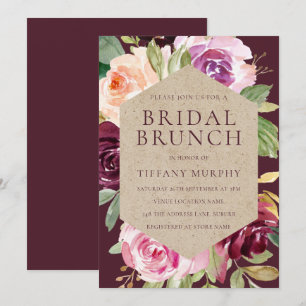 Invitación Hermoso brunch floral de novia floral de Borgoña
