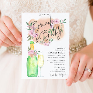 Invitación Hermoso Brunch Floral y ducha Bubbly Bridal Shower