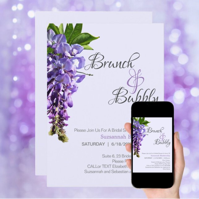 Invitación Hermoso Brunch Wisteria Bubbly Bridal Shower (invitation front also available as a download)