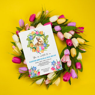 Invitación Hermoso Bunny Eggs Tulips de Pascua