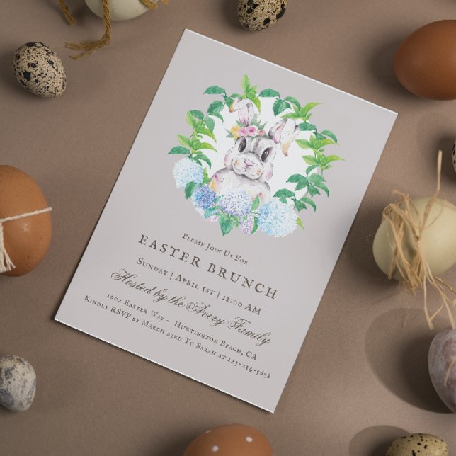 Invitación Hermoso Bunny Floral Wreath Easter Brunch (Subido por el creador)