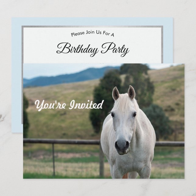 Invitación Hermoso caballo blanco Appaloosa Foto Cumpleaños (Anverso / Reverso)