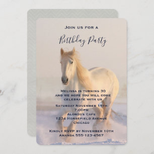 Invitación Hermoso caballo blanco corriendo en el cumpleaños