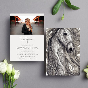 Invitación Hermoso caballo de escritura moderna foto 21 cumpl
