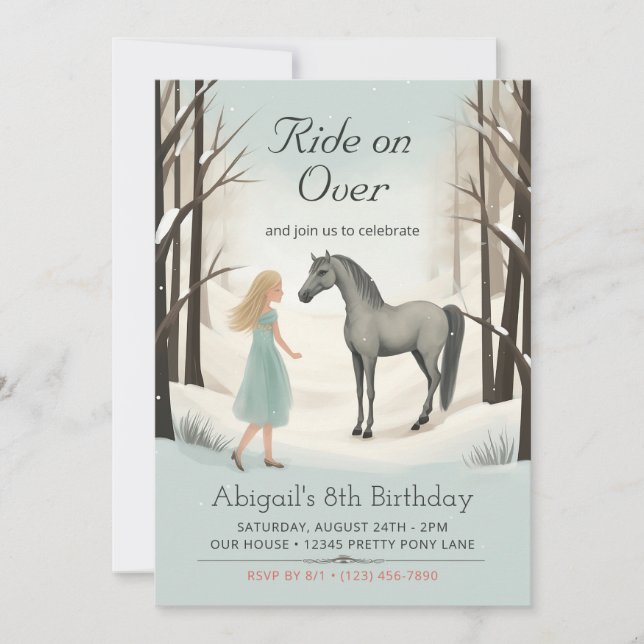 Invitación Hermoso caballo de invierno y Chica Pony Birthday (Anverso)