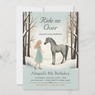 Invitación Hermoso caballo de invierno y Chica Pony Birthday