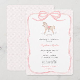 Invitación Hermoso Caballo Mecedor Arco Rosa Niña Baby Shower