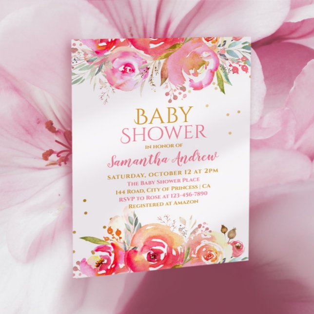 Invitación Hermoso Chica floral floral de Rubor Delicate Baby (Subido por el creador)