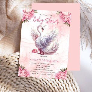Invitación Hermoso Chica floral rosa de cisne Baby Shower
