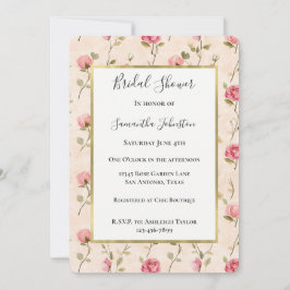 Invitación Hermoso Chorro Nupcial Floral De Rosas Rosadas Y C