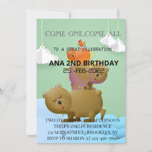 Invitación Hermoso cielo y mar con una familia de osos