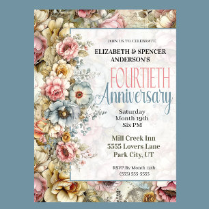 Invitación Hermoso Collage Floral 40 Aniversario de Boda