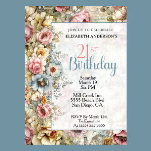 Invitación Hermoso Collage Floral Cumpleaños 21