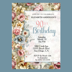 Invitación Hermoso Collage Floral Cumpleaños 90