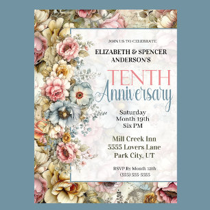 Invitación Hermoso Collage Floral para Décimo Aniversario de 