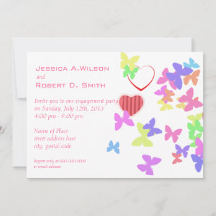 Invitación hermoso compromiso de mariposas y corazones rosado