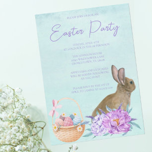 Invitación Hermoso Conejo Pastel Fiesta Floral de Pascua