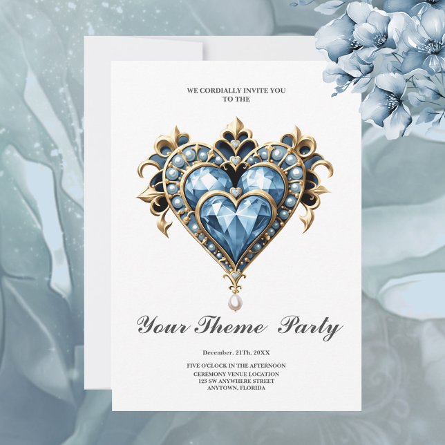 Invitación Hermoso corazón azul noble. (Blue heart)