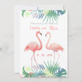 Invitación Hermoso Cuento de Hadas Para Dos Flamingos Flor Tr