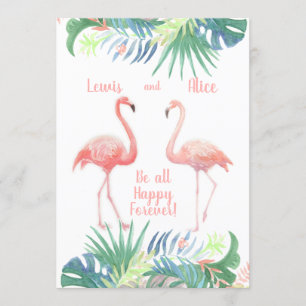 Invitación Hermoso Cuento de Hadas Para Dos Flamingos Flor Tr