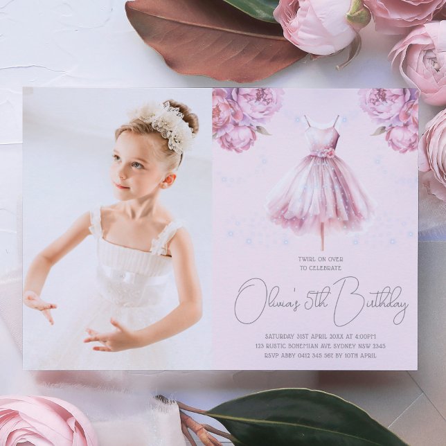 Invitación Hermoso cumpleaños de Ballerina Rosa con foto (Subido por el creador)