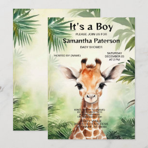 Invitación Hermoso Cumpleaños de Bebé en la Jungla con Jirafa