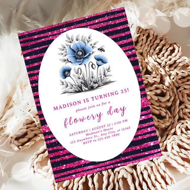 Invitación Hermoso cumpleaños de flores azules (Subido por el creador)