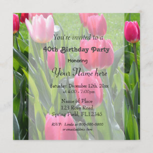 Invitación Hermoso cumpleaños de flores de tulipán rosa de pr
