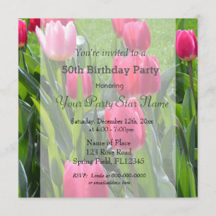 Invitación Hermoso cumpleaños de flores de tulipanes rosados