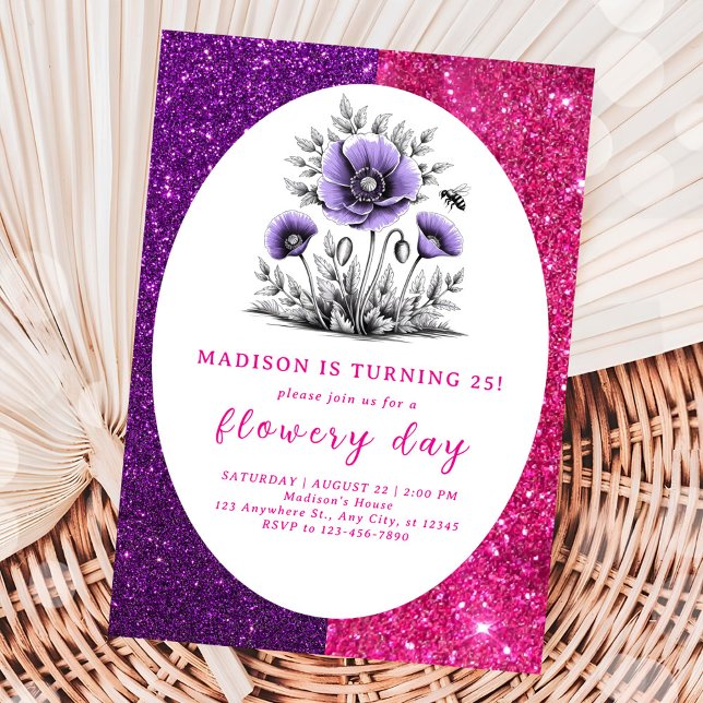 Invitación Hermoso cumpleaños de flores moradas (Subido por el creador)