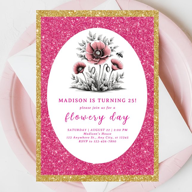 Invitación Hermoso cumpleaños de flores rosadas (Subido por el creador)
