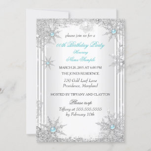 Invitación Hermoso cumpleaños de invierno en tonos turquesa 2
