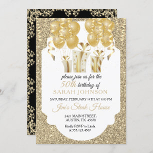 Invitación Hermoso cumpleaños dorado y negro