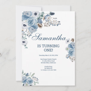 Invitación Hermoso cumpleaños floral azul