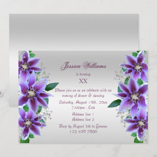 Invitación Hermoso Cumpleaños Floral de Clemátide Púrpura