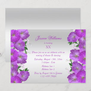 Invitación Hermoso cumpleaños floral elegante de Petunias
