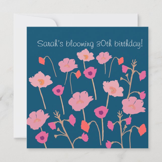Invitación Hermoso Cumpleaños Floral Moderno Con Edad Persona (Anverso)