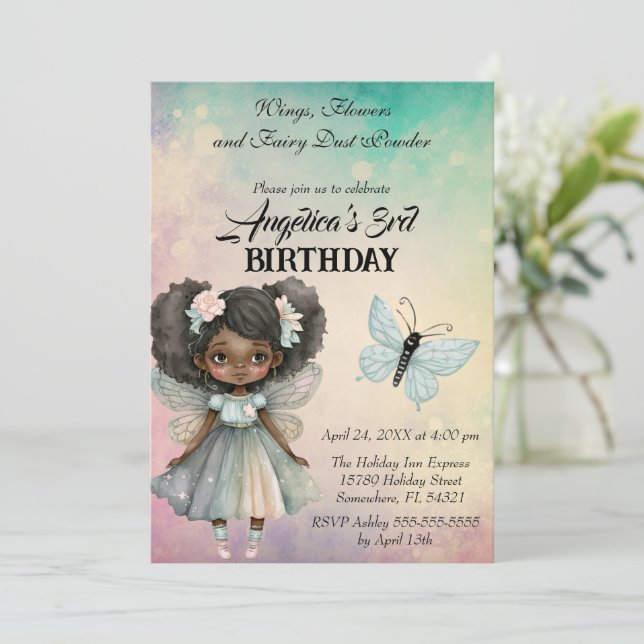 Invitación Hermoso cumpleaños mágico de hadas (Anverso de pie)