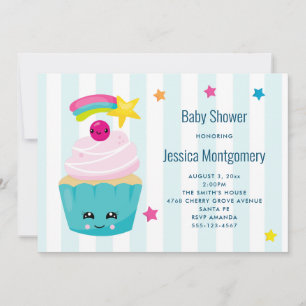 Invitación Hermoso Cupcake con Cara Kawaii Baby Shower