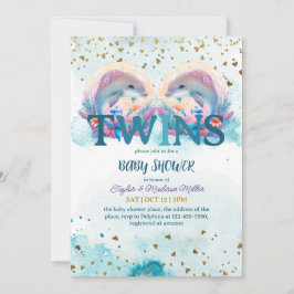 Invitación Hermoso delfín lindo bebé duchas gemelas