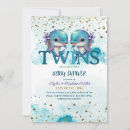 Invitación Hermoso delfín lindo bebé gemelos ducha